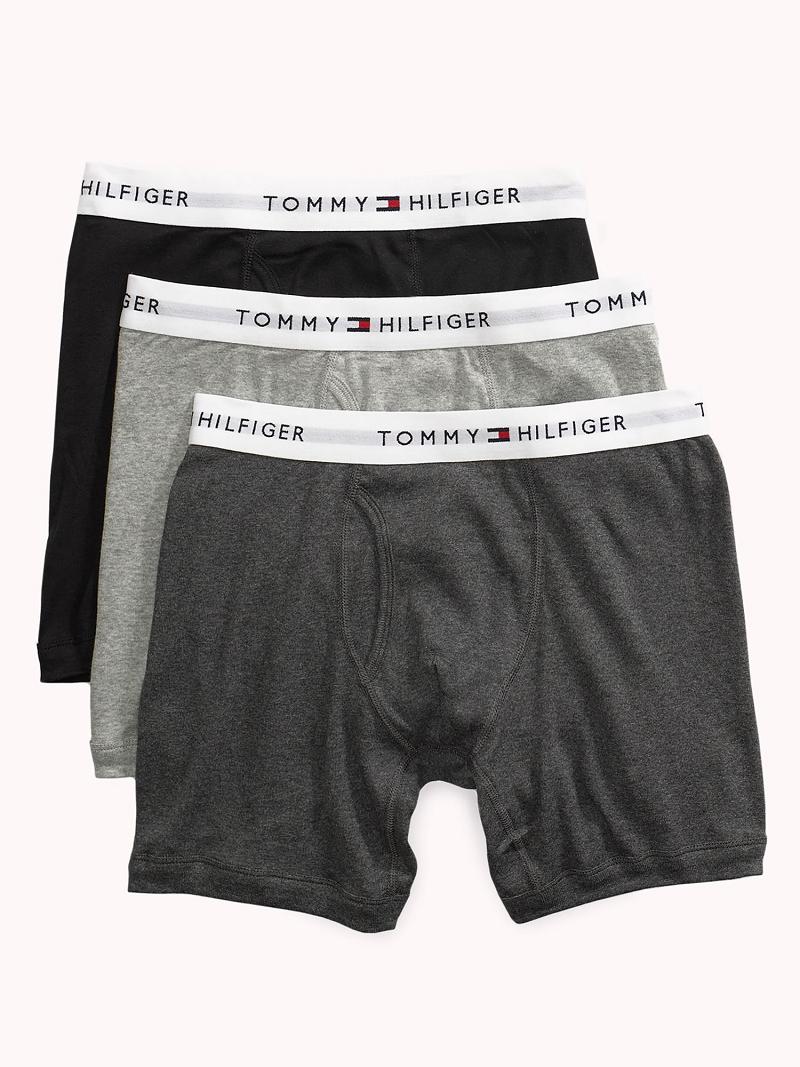 Férfi Tommy Hilfiger Pamut classics boxer brief 3pk Boxer Briefs Szürke Fekete | HU 1369JPQ